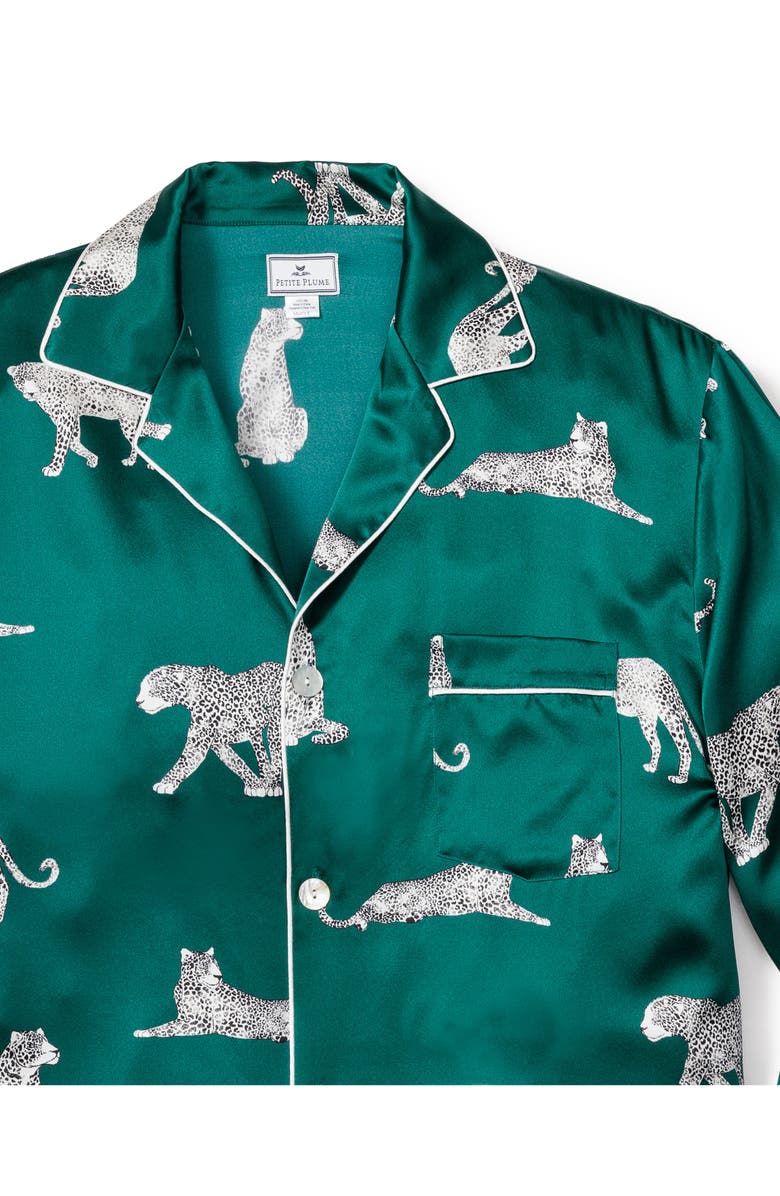 Petite Plume Panther Print Silk Pajamas, Alternate, color, Green