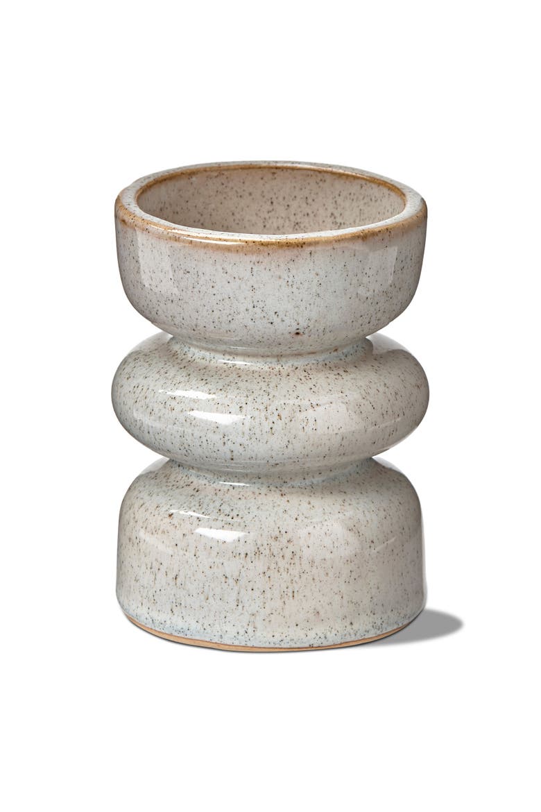 Linea Taupe Speckled Ceramic Reversible Candle Holder Small, Main, color, Brown