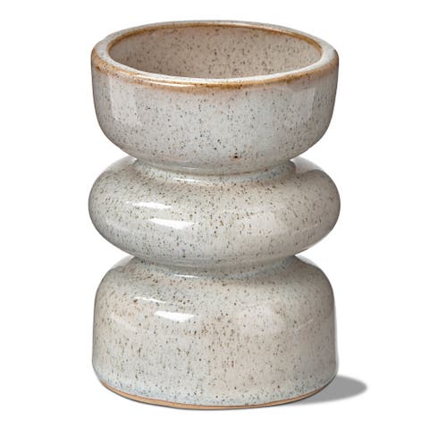 Linea Taupe Speckled Ceramic Reversible Candle Holder Small