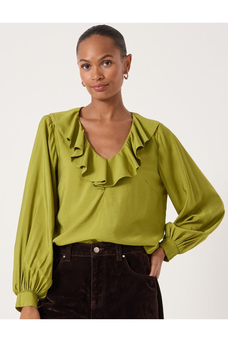 Air Flow Ruffle Blouse, Main, color, Olive Green
