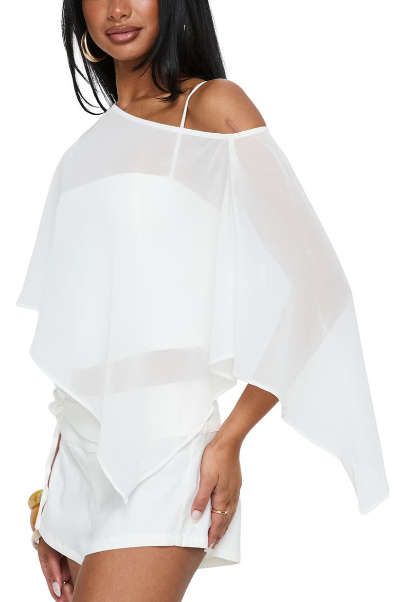 Senzo Asymmetrical Chiffon Poncho Top, Alternate, color, WHITE