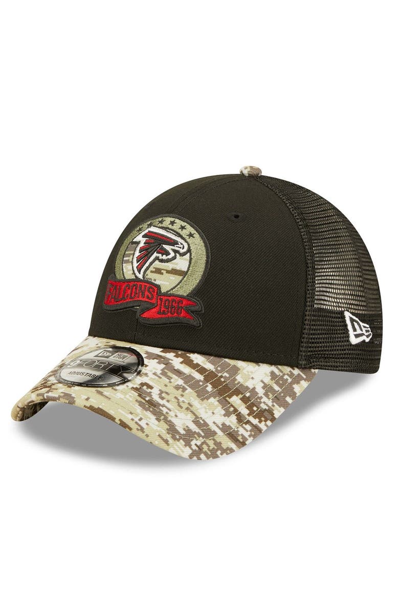 New Era Men's New Era Black/Camo Atlanta Falcons 2022 Salute To Service 9FORTY Snapback Trucker Hat, Alternate, color, 