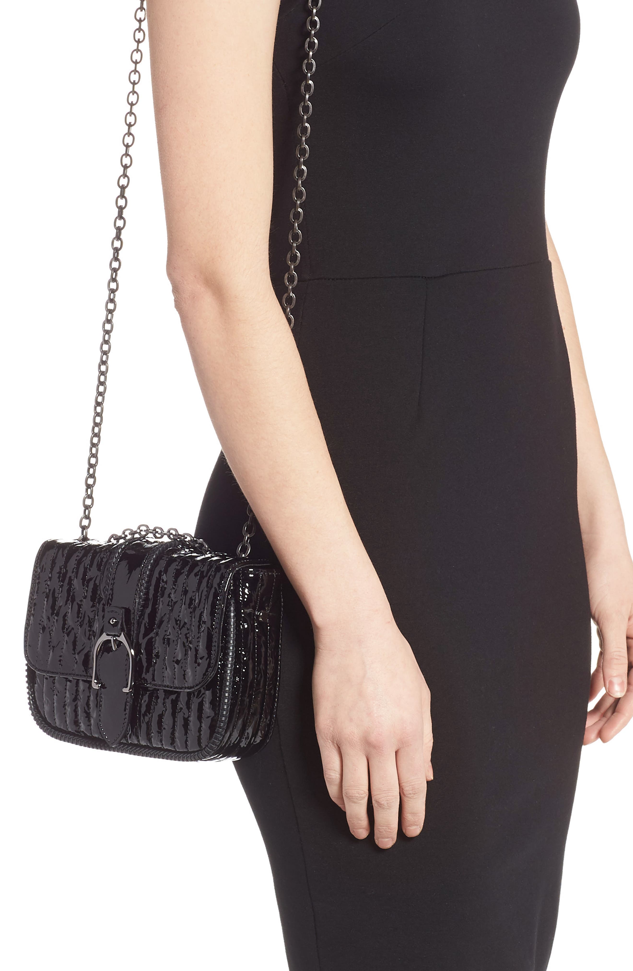 Amazone Vernis Leather Crossbody Bag, Alternate, color, BLACK