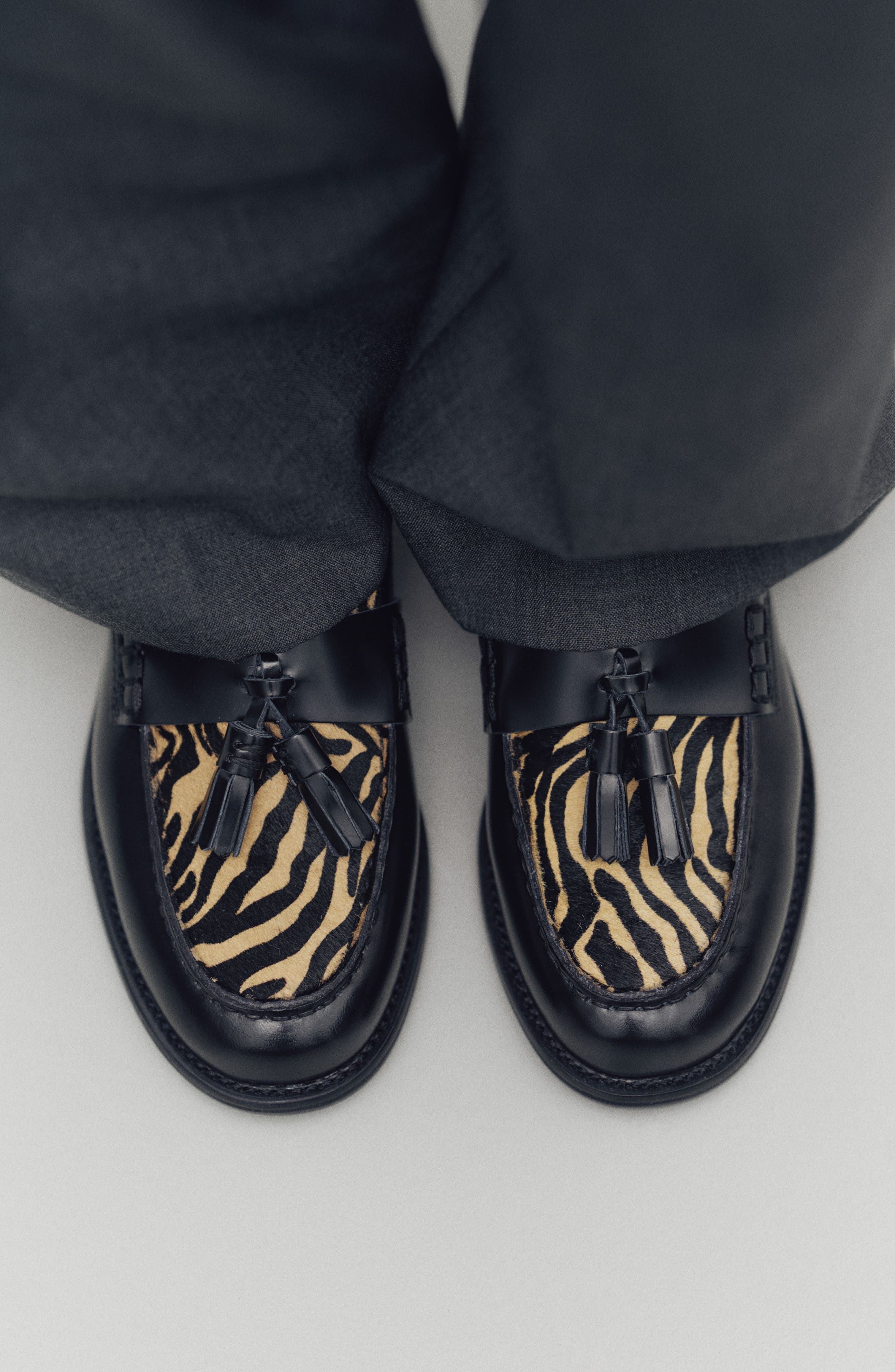 Vagabond Shoemakers Linn Genuine Calf Hair Tassel Loafer, Alternate, color, Beige/ Black