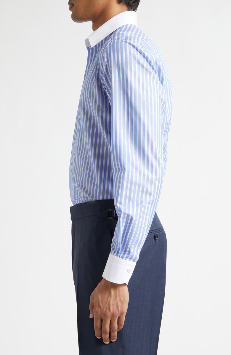 TOM FORD Classic Fit Contrast Collar Stripe Button-Up Shirt, Alternate, color, White/ Blue