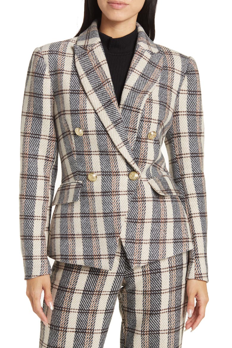 Double Breasted Tweed Jacket, Main, color, BROWN PLAID