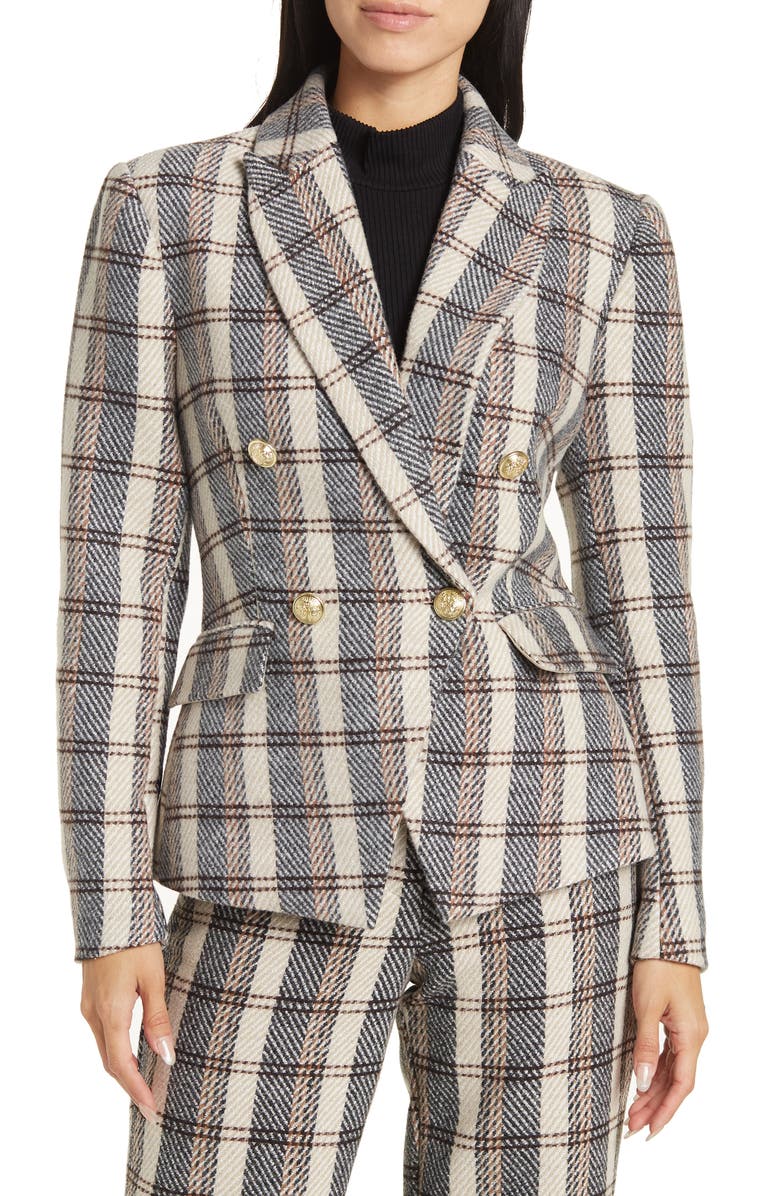 Alexia Admor Double Breasted Tweed Jacket, Main, color, Brown Plaid