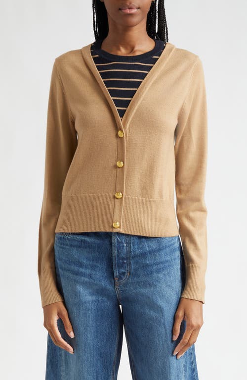 Veronica Beard Enza Merino Wool Cardigan In Khaki Navy