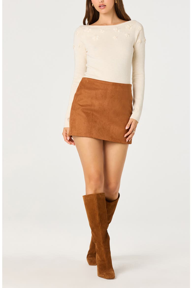 Faux Suede Miniskort, Alternate, color, COGNAC BROWN