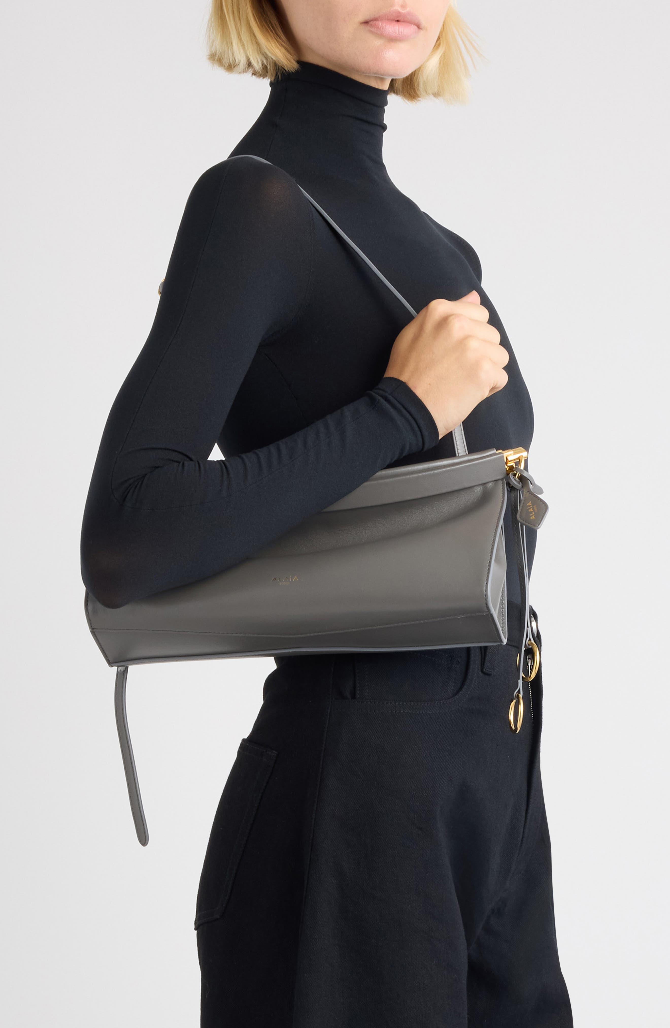 Medium Le Click East/West Leather Shoulder Bag, Alternate, color, ACIER