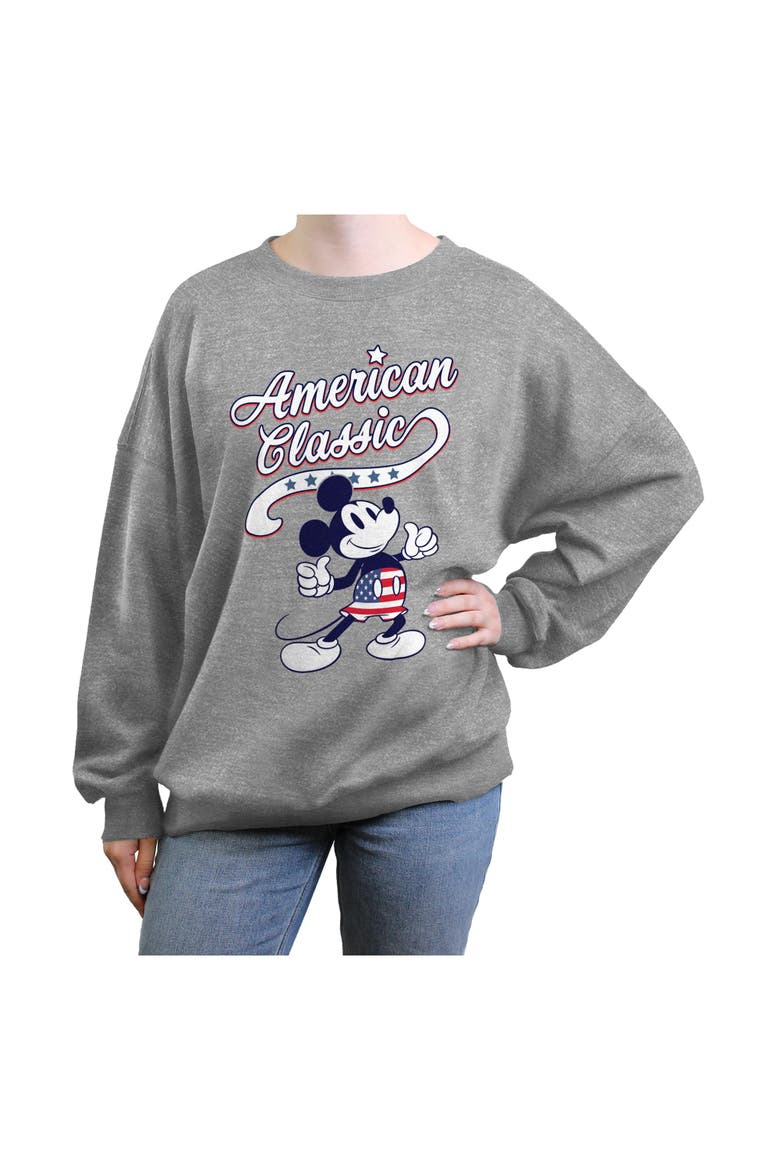 Junior's Mickey & Friends Retro American Classic  Sweatshirt, Main, color, Heather Gray