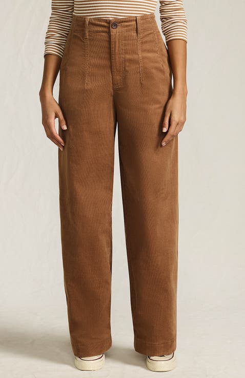 Corduroy High Rise Wide Leg Top Stitch Trousers