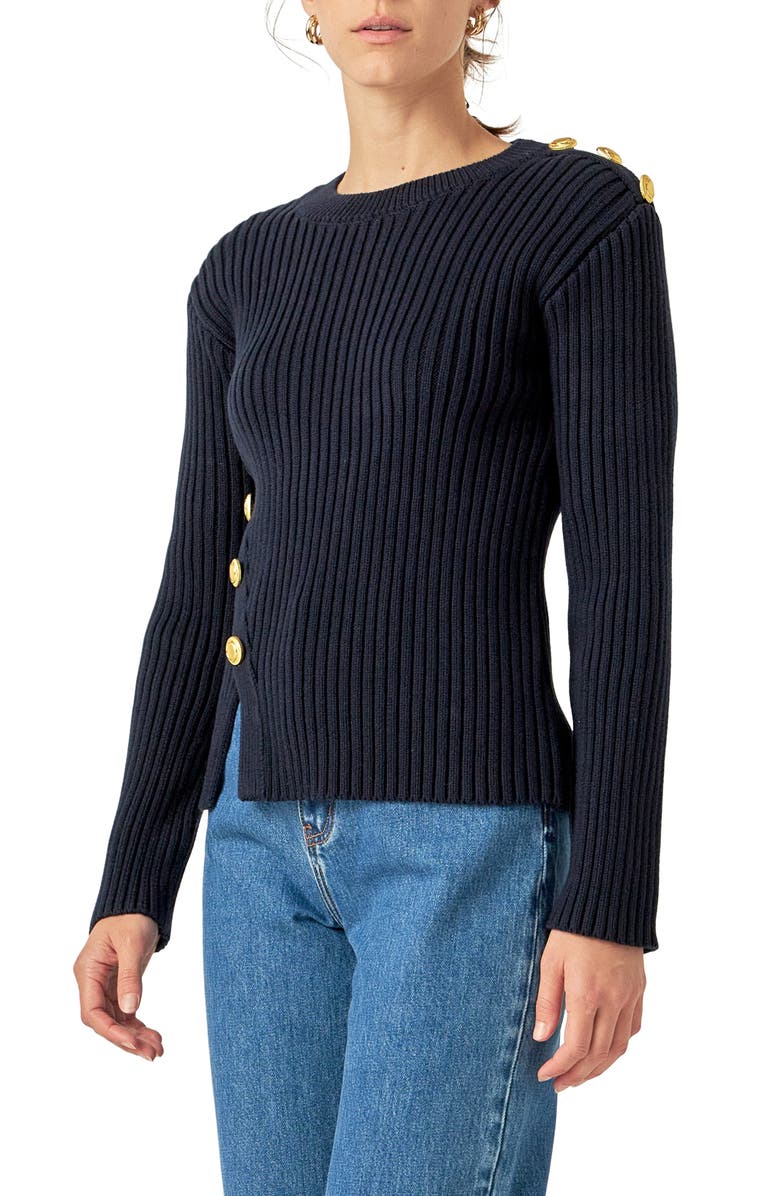 English Factory Button Detail Rib Sweater, Alternate, color, 
