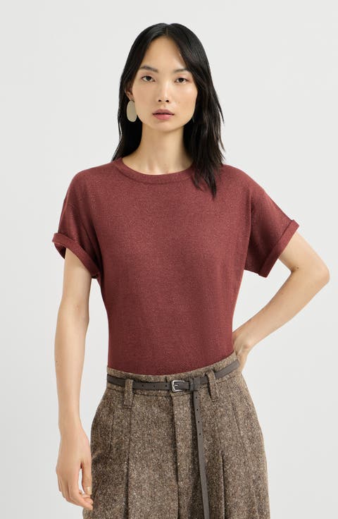 Sparkling cashmere and silk lightweight knit T-shirt