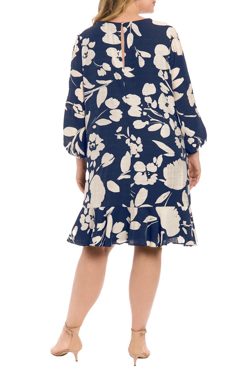 London Times Floral Print Ruffled High-Low Shift Dress, Alternate, color, 