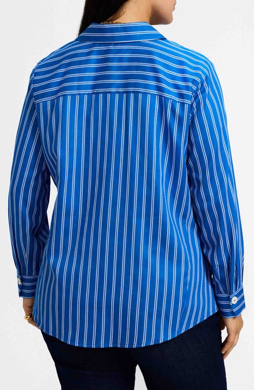Foxcroft Paityn Stripe Cotton Button-up Shirt In Cobalt Blue White