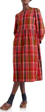Seasalt Cornwall Trenkan Plaid Long Sleeve Organic Cotton Midi Dress