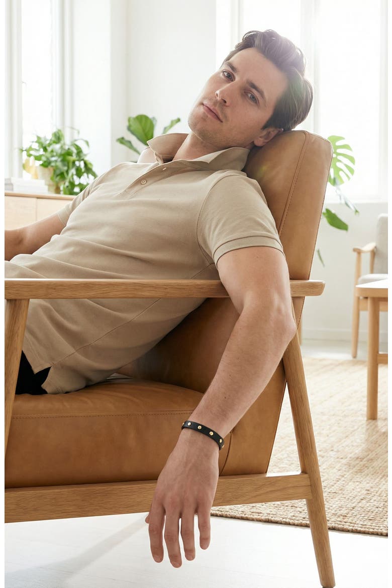 Studded Leather Bracelet, Alternate, color, BLACK
