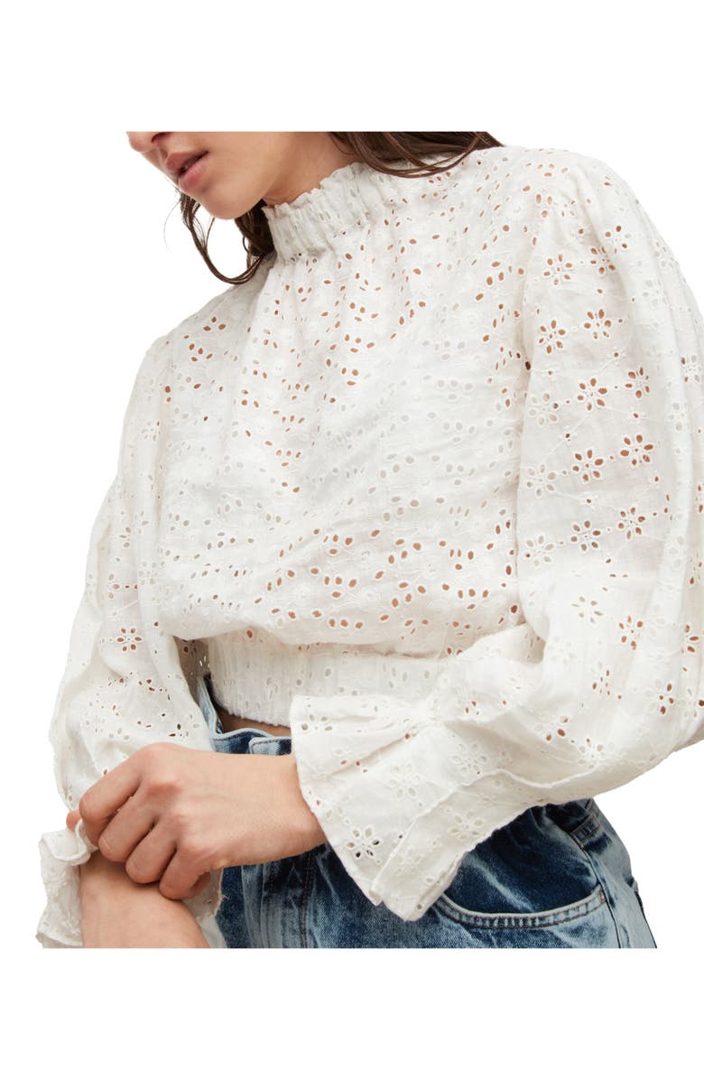 AllSaints Luna Broderie Anglaise Linen Top, Alternate, color,