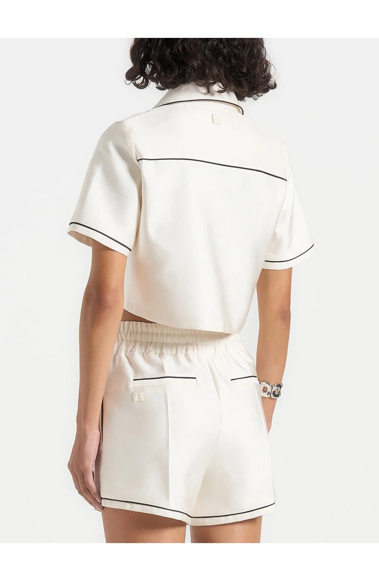 Manière De Voir Maude Satin Cropped Shirt with Piping, Alternate, color, Off White