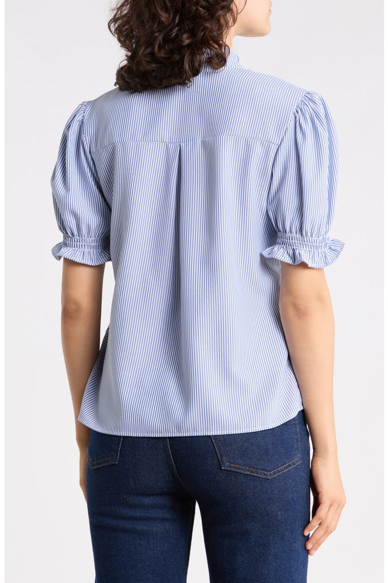 Embroidered Striped Short Sleeve Shirt, Alternate, color, NAVY/ WHITE