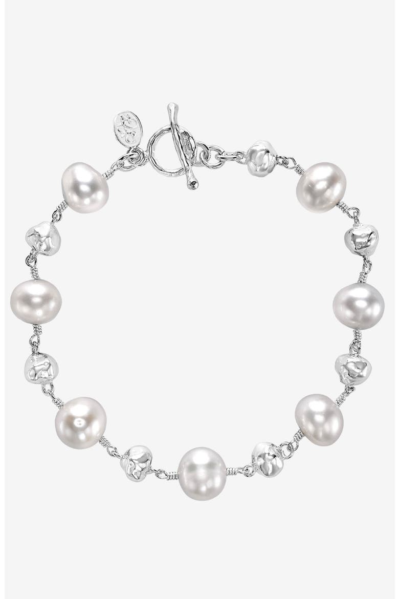 Nugget & White Freshwater Pearl Bracelet, Main, color, Sterling Silver