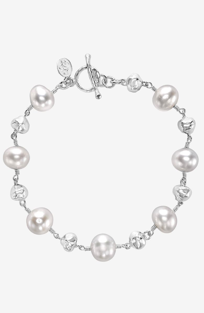 Dower & Hall Nugget & White Freshwater Pearl Bracelet, Main, color, Sterling Silver