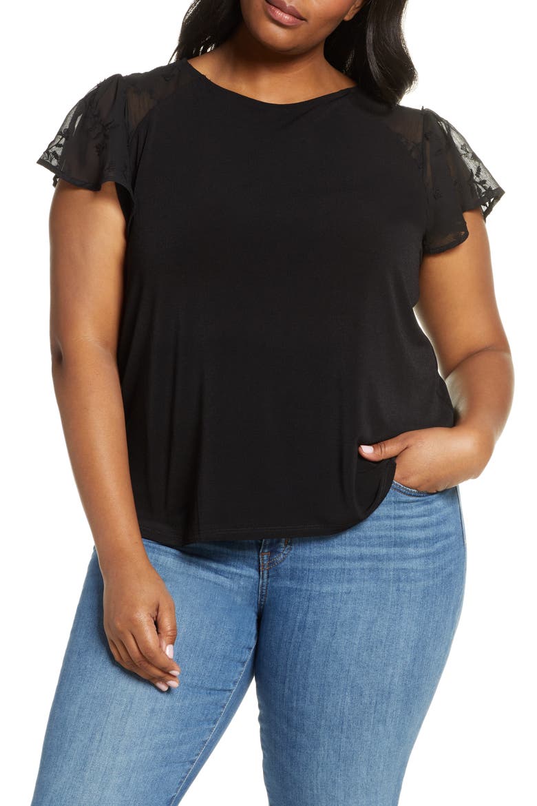 Flutter Sleeve Crepe Blouse, Main, color, RICH BLACK