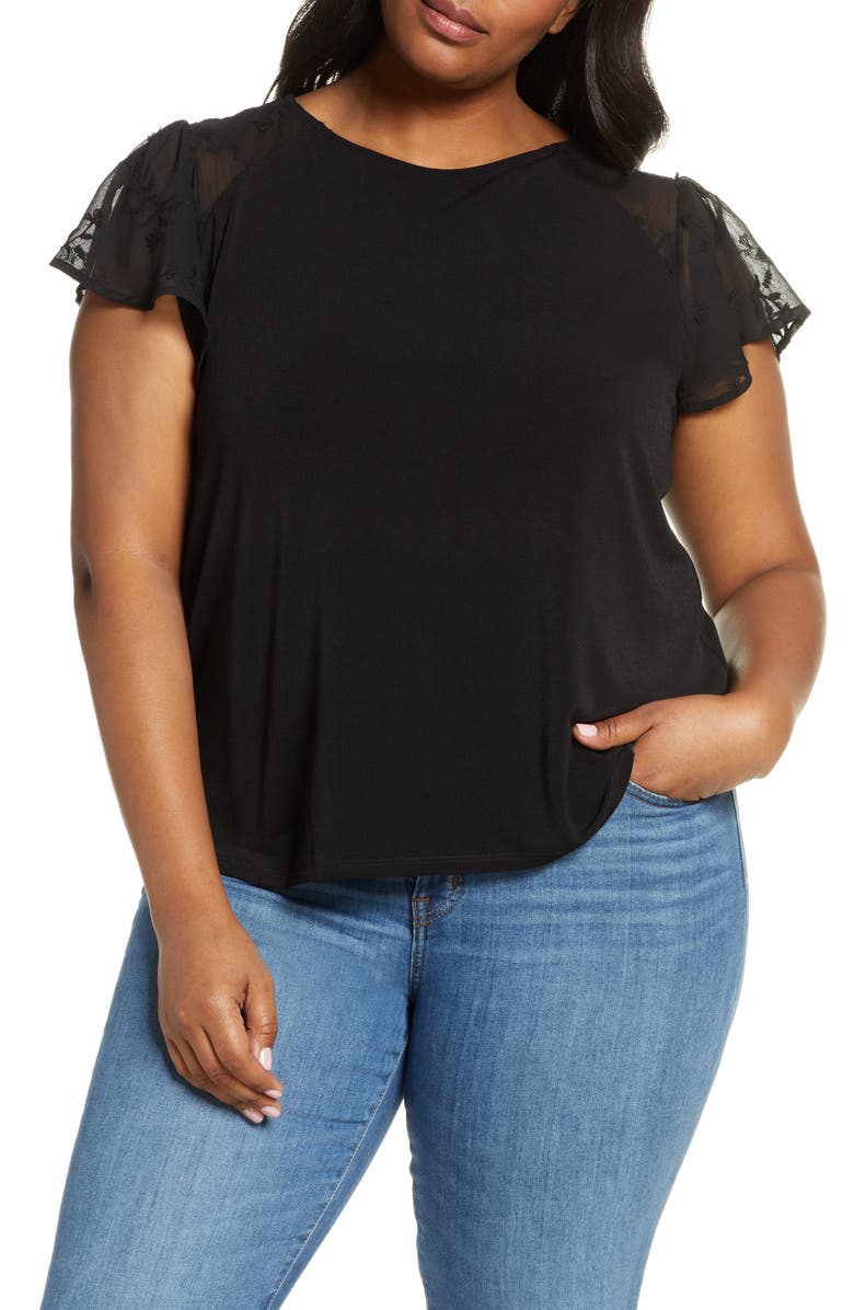 CeCe Flutter Sleeve Crepe Blouse, Main, color,