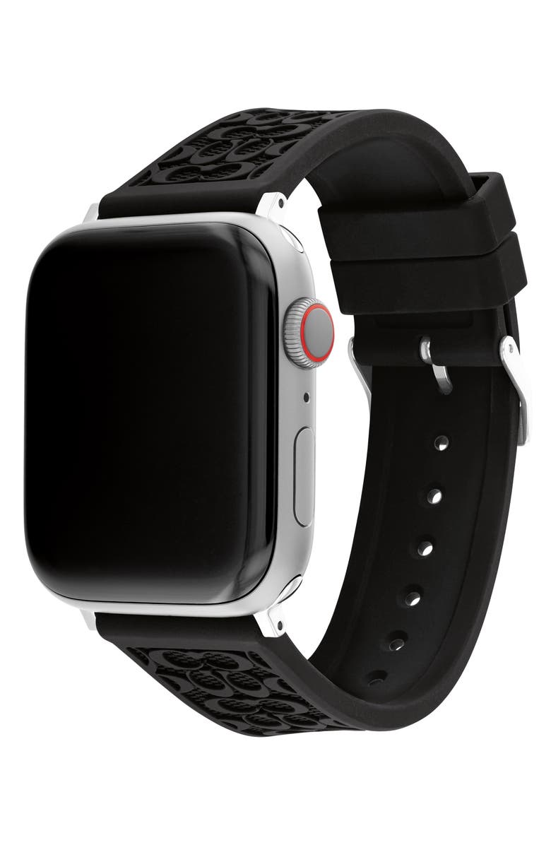 COACH Silicone Apple Watch<sup>®</sup> Watchband, Alternate, color, Black