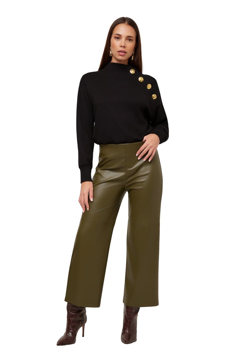 Faux Leather Cropped Wide Leg Pants, Alternate, color, MOSS