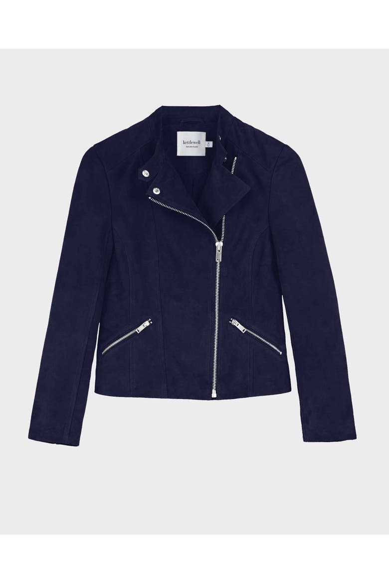 Hudson Suede Biker Jacket, Alternate, color, Navy