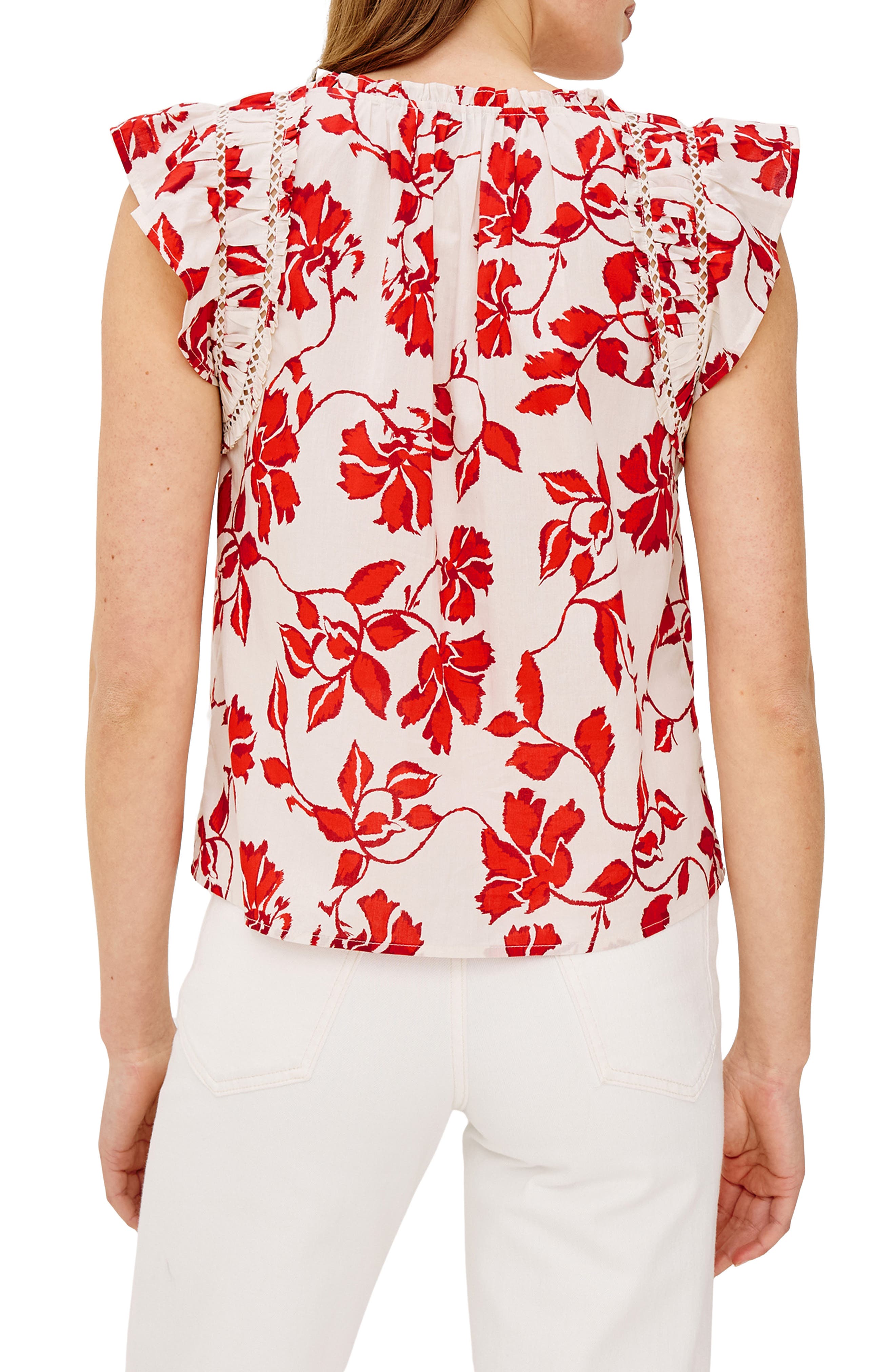 Floral Ladder Stitch Flutter Sleeve Top - image 2
