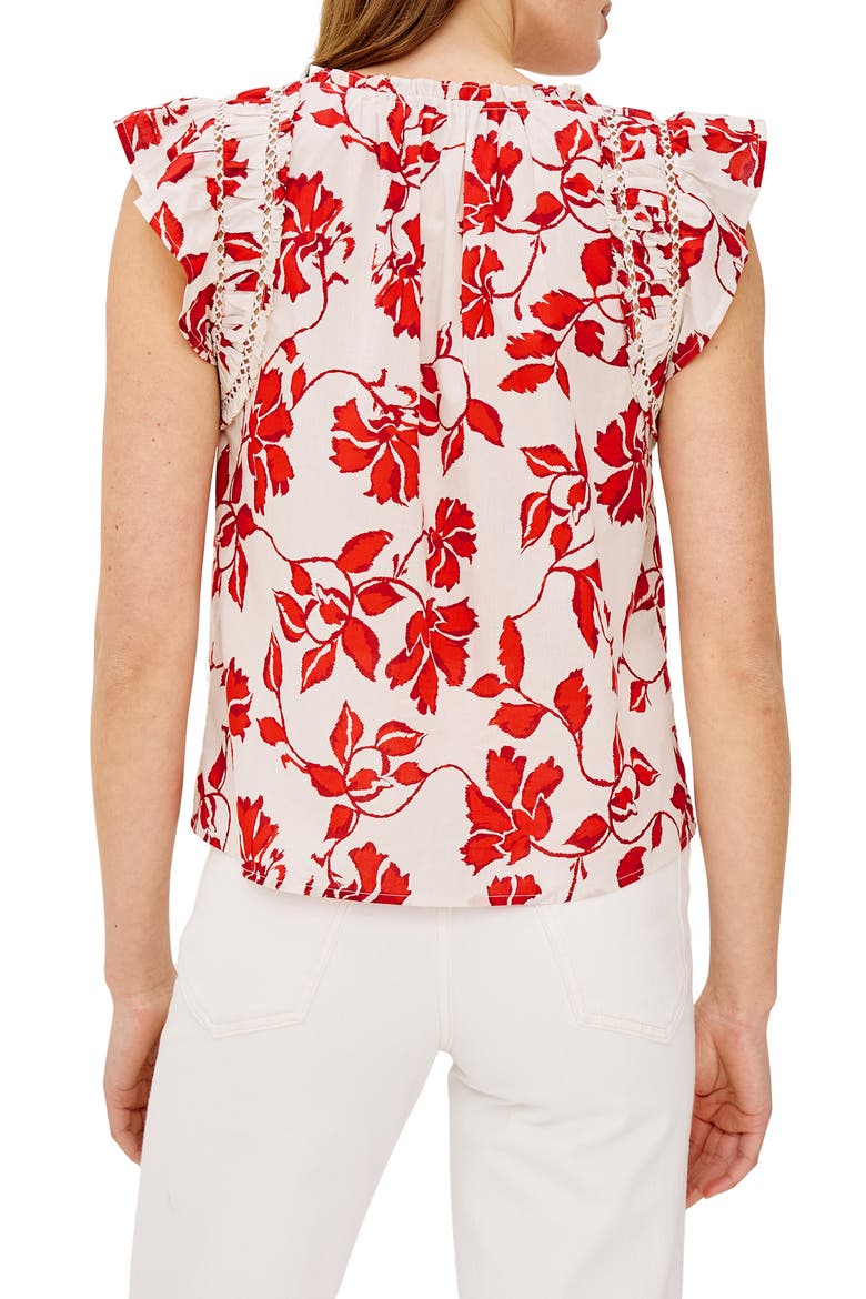 Floral Ladder Stitch Flutter Sleeve Top, Alternate, color, RED JASMINE