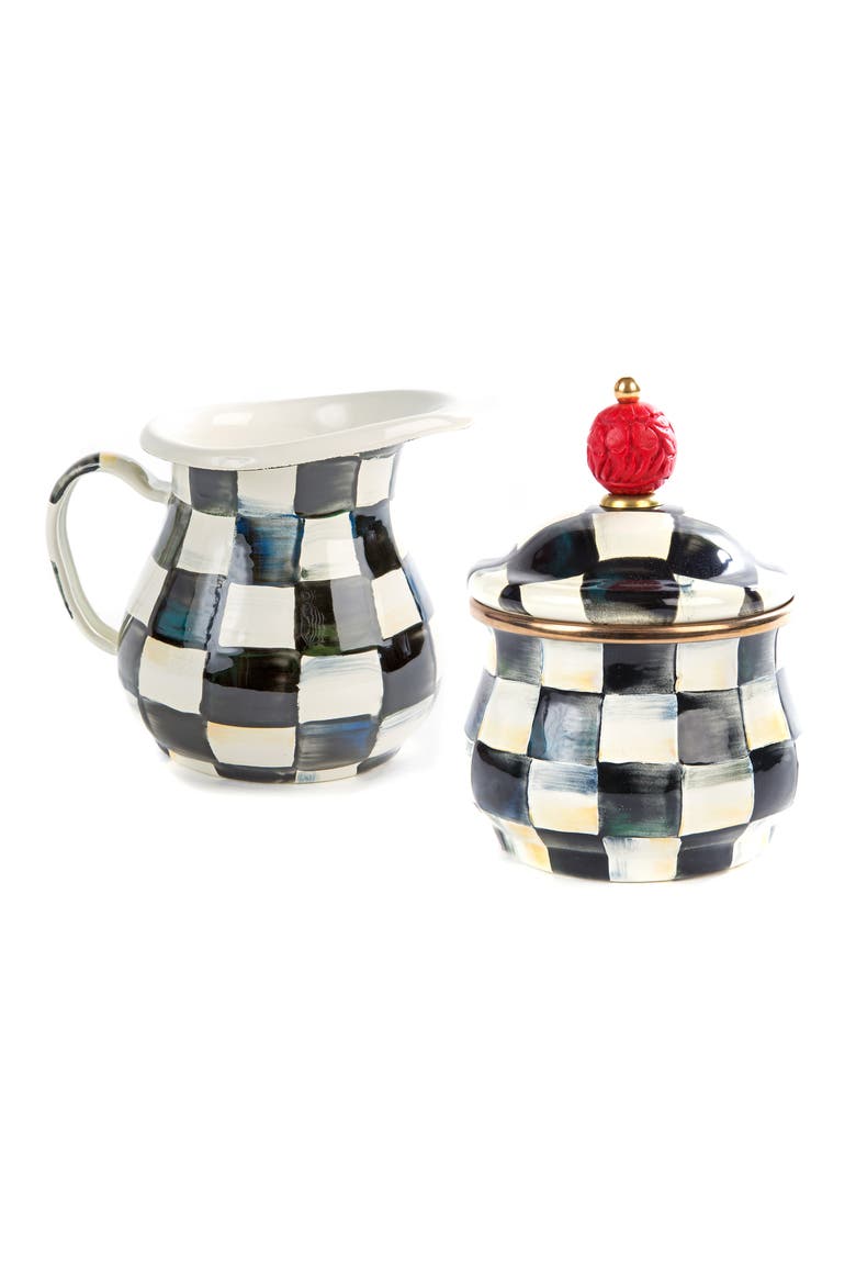 Courtly Check Enameled Steel Creamer & Sugar Set, Alternate, color, BLACK/ WHITE