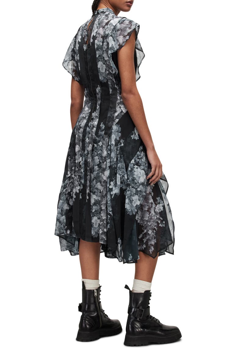 Freya Venetia Floral Midi Dress, Alternate, color, BLACK