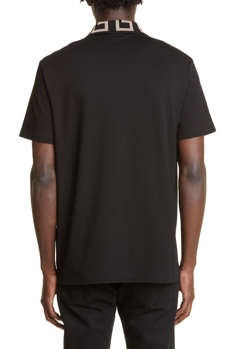 Greco Collar Cotton Piqué Polo, Alternate, color, BLACK