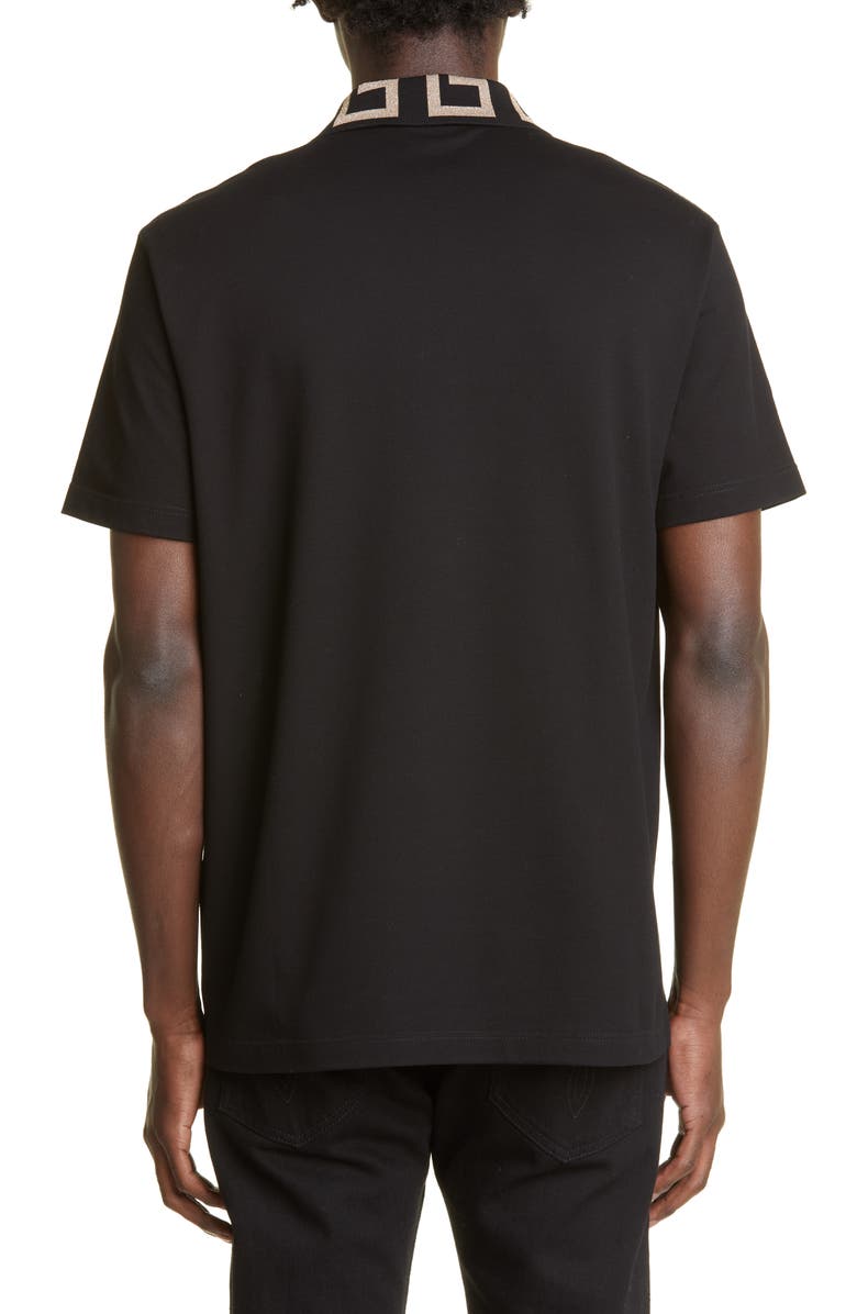 Versace Greco Collar Cotton Piqué Polo, Alternate, color, Black