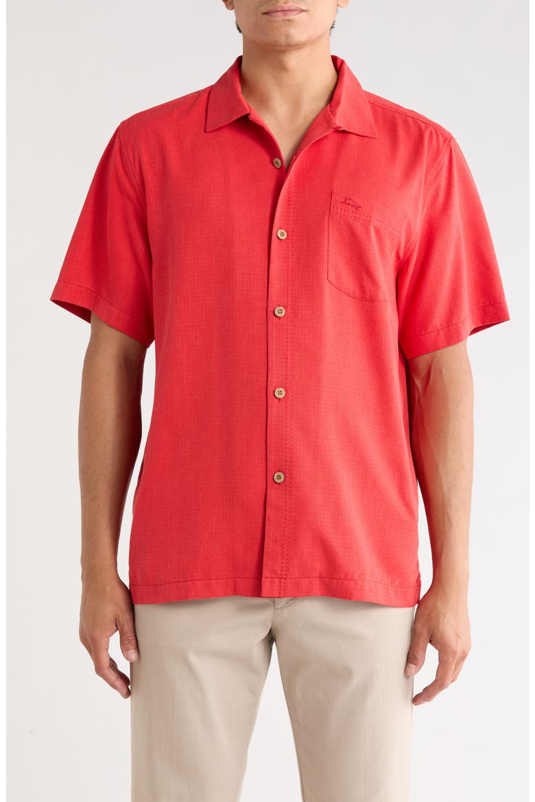 Coastal Breeze Silk Blend Button-Up Shirt, Main, color, REGAL RED