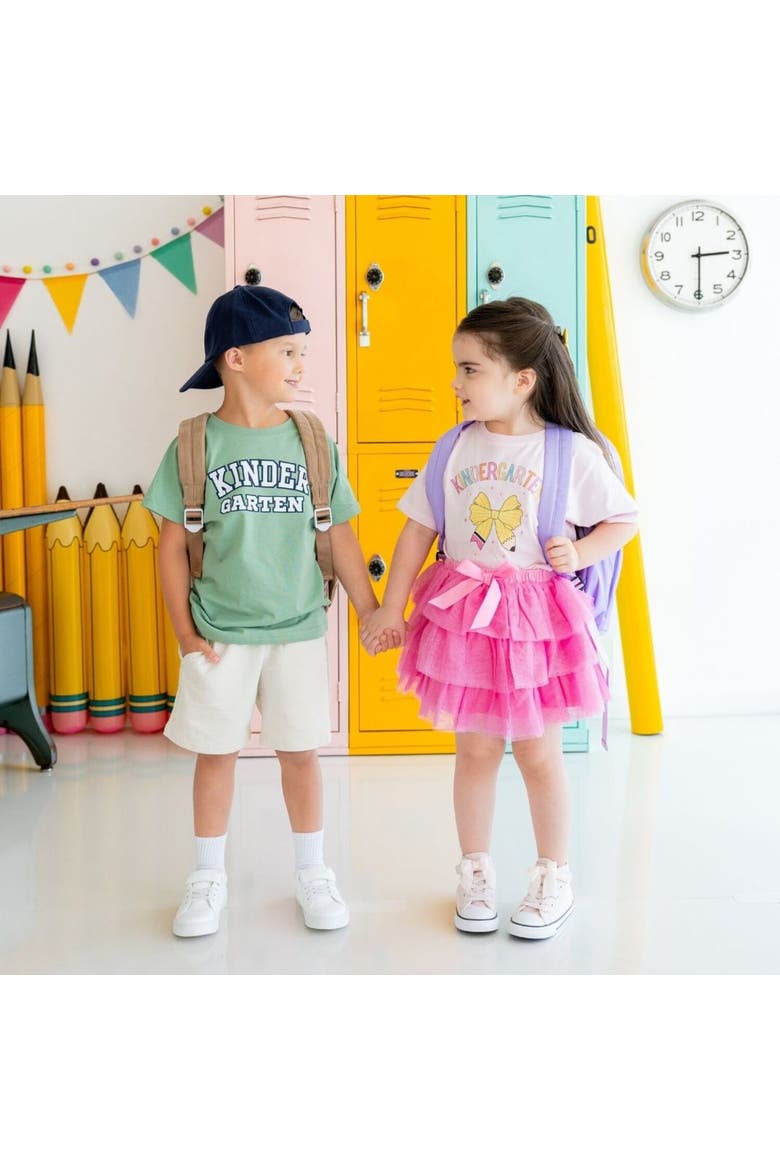 Kindergarten Pencil Bow Short Sleeve T-Shirt, Alternate, color, Pink