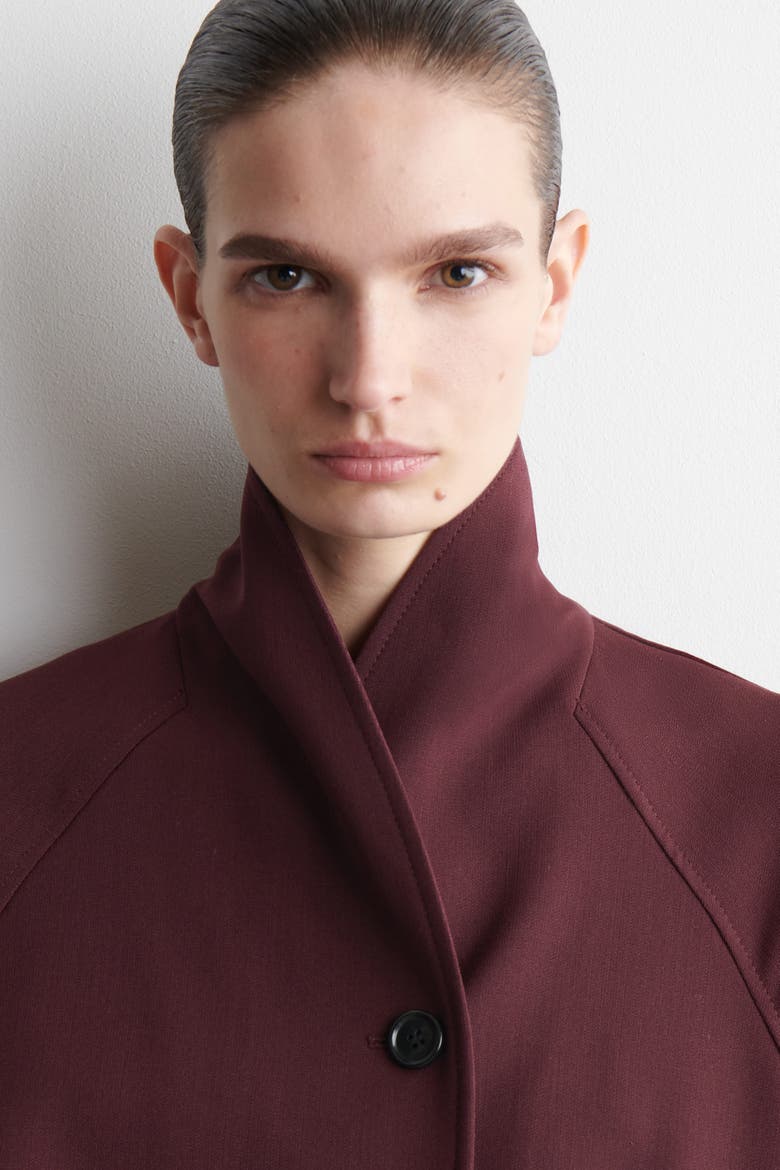 Belted Wool-Blend Shawl-Collar Jacket, Alternate, color, BURGUNDY