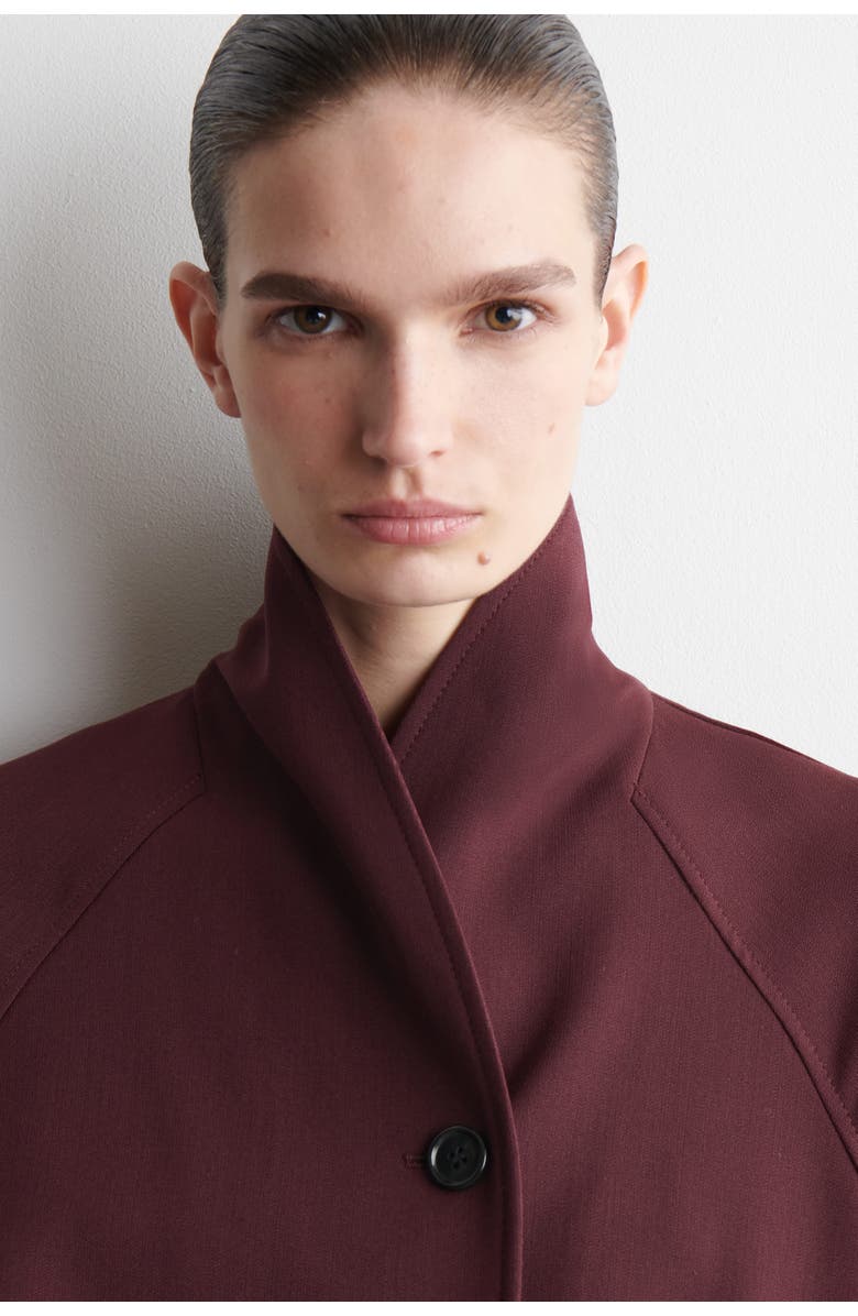 COS Belted Wool-Blend Shawl-Collar Jacket, Alternate, color, Burgundy