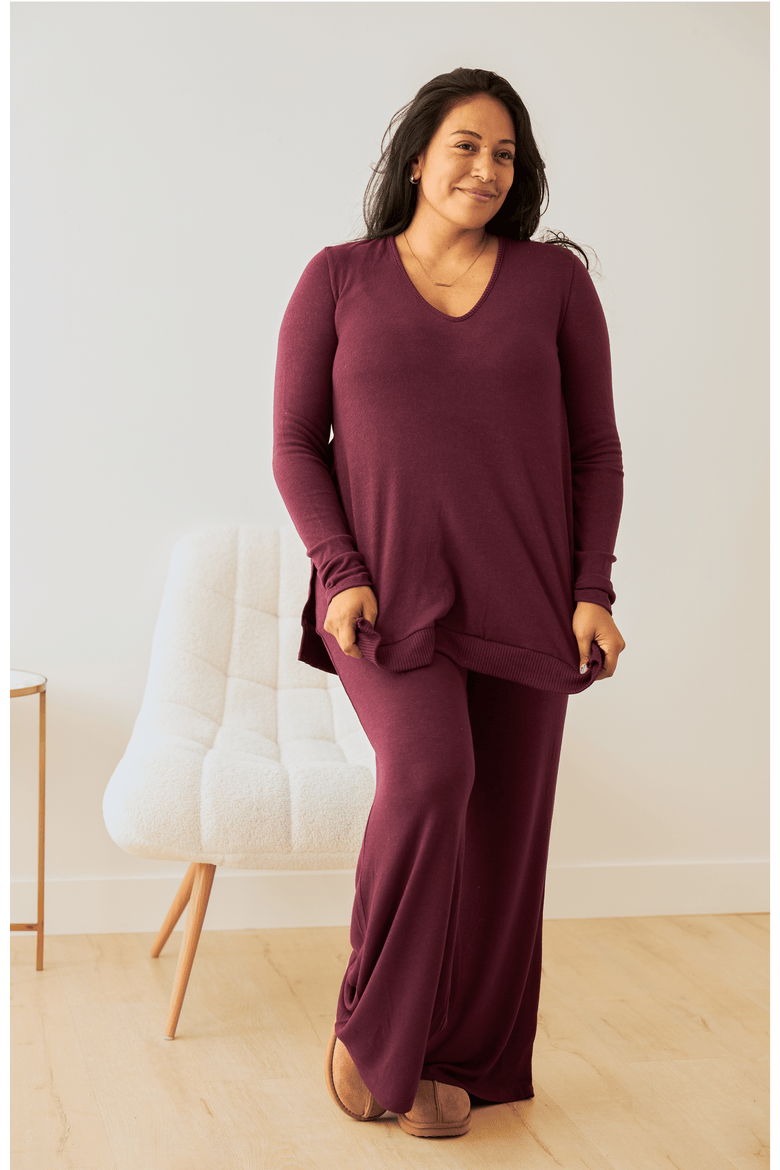 CozyKnit Maternity & Nursing V-neck Top, Alternate, color, Deep Burgundy