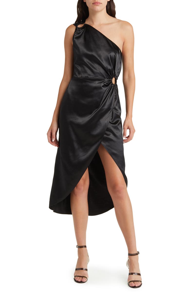 French Connection Adaline One-Shoulder Satin Dress, Main, color, Blackout