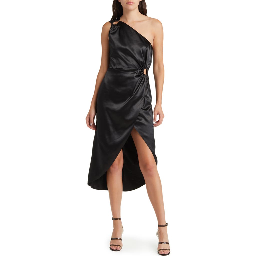 French Connection Adaline One-Shoulder Satin Dress in Blackout  product