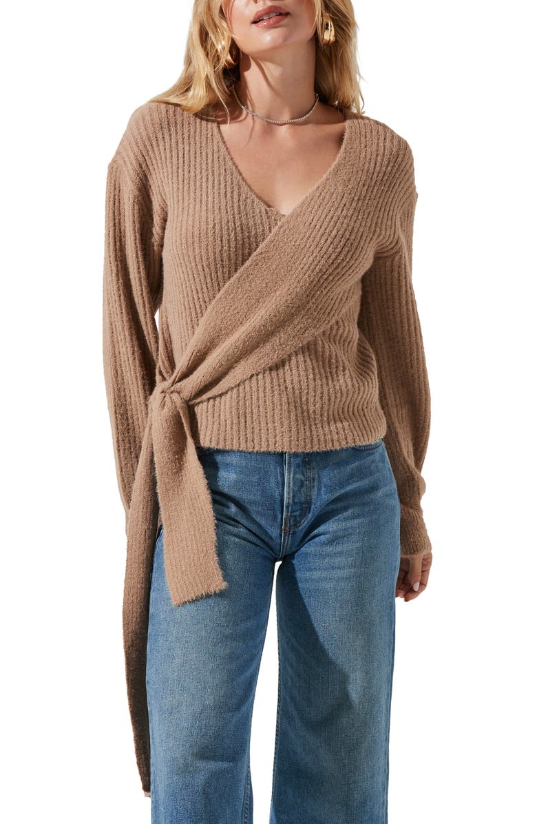 ASTR the Label Ribbed Wrap Front Sweater, Main, color,