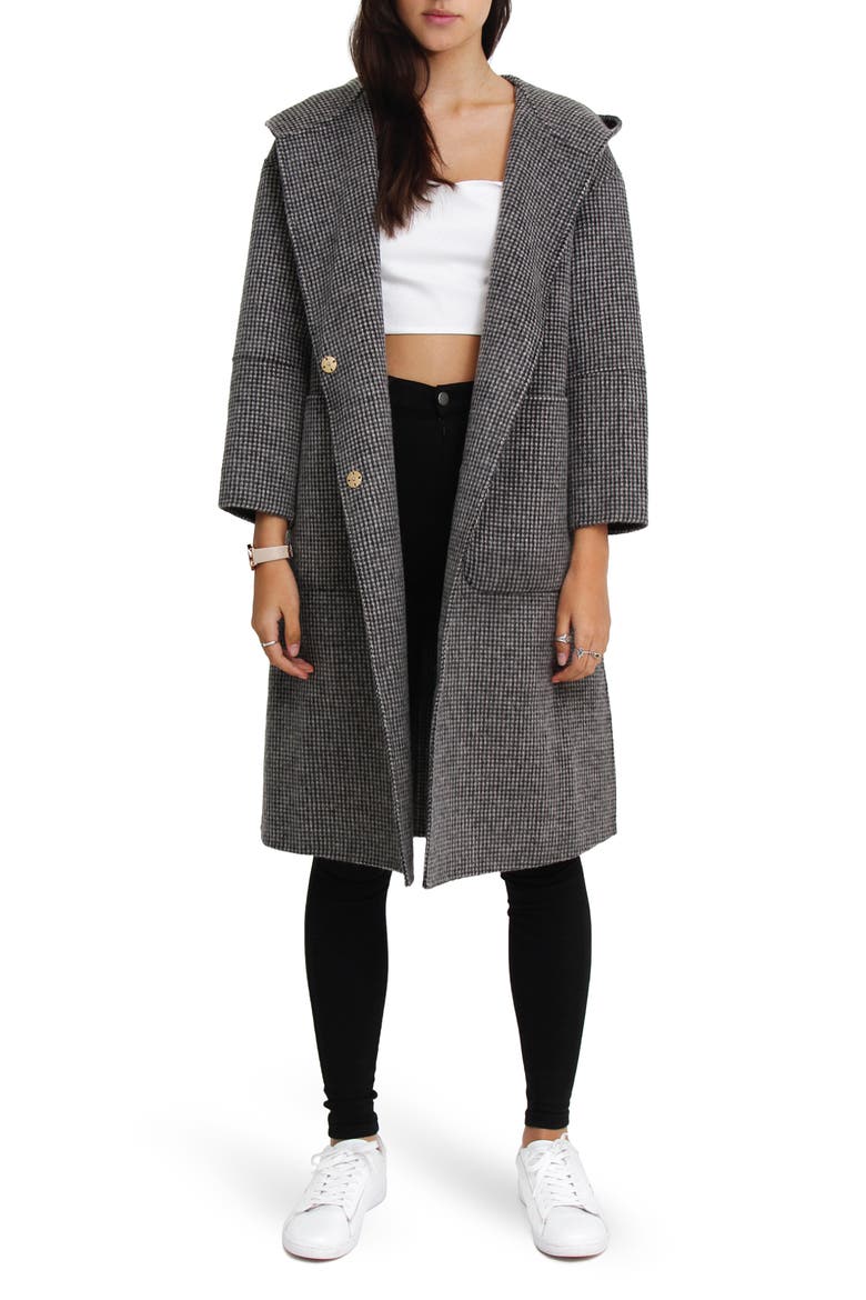 Walk This Way Houndstooth Print Wool Blend Coat, Main, color, BLACK/ WHITE