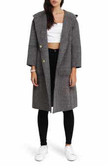 Walk This Way Houndstooth Print Wool Blend Coat