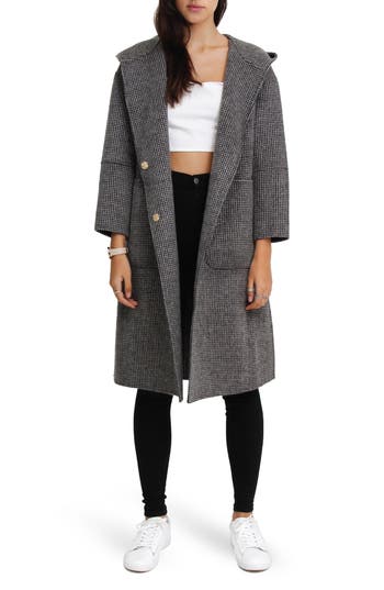 Belle & Bloom Walk This Way Wool Blend Oversized Coat In Black/white