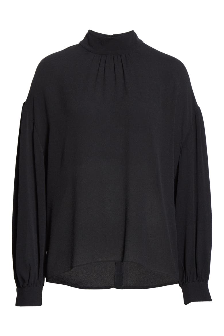 Shirred Mock Neck Silk Top, Alternate, color, BLACK